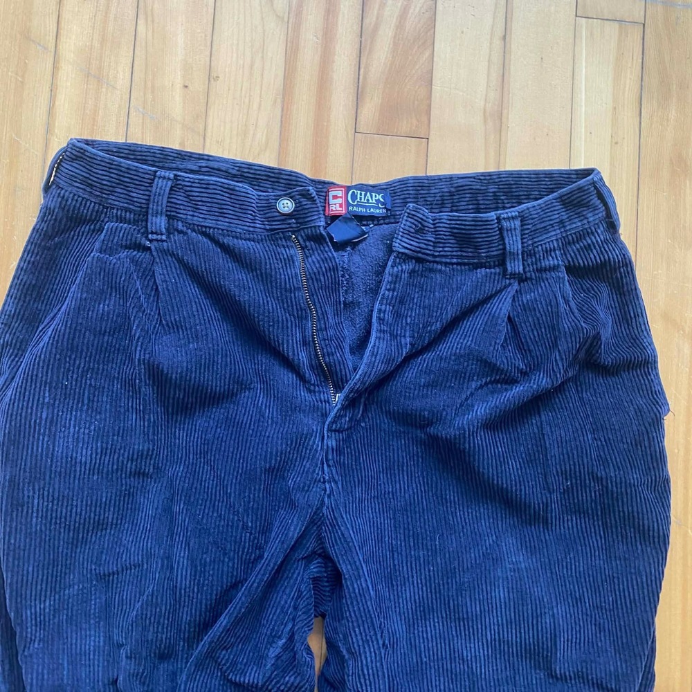 Chaps Ralph Lauren Mens Navy Blue Corduroy Pleated Pants Size 36x30